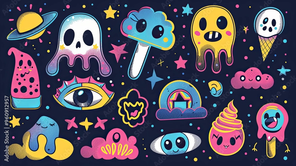 A Collection of Whimsical and Colorful Cartoon Characters and Objects A Collection of Whimsical and Colorful Cartoon Characters and Objects