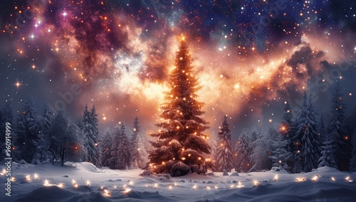 Magical Christmas Tree in Enchanted Snowy Forest