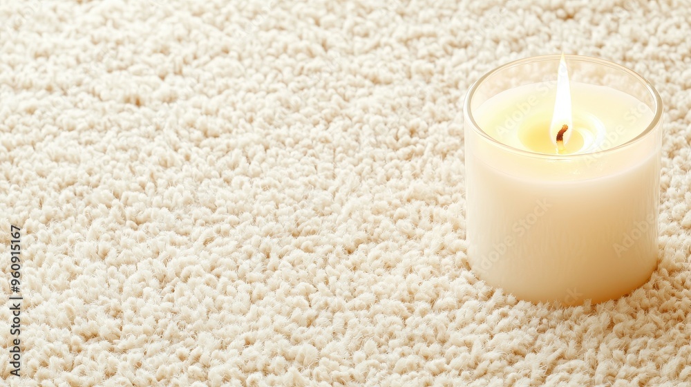 Burning Candle on Plush White Shag Carpet Burning Candle on Plush White Shag Carpet