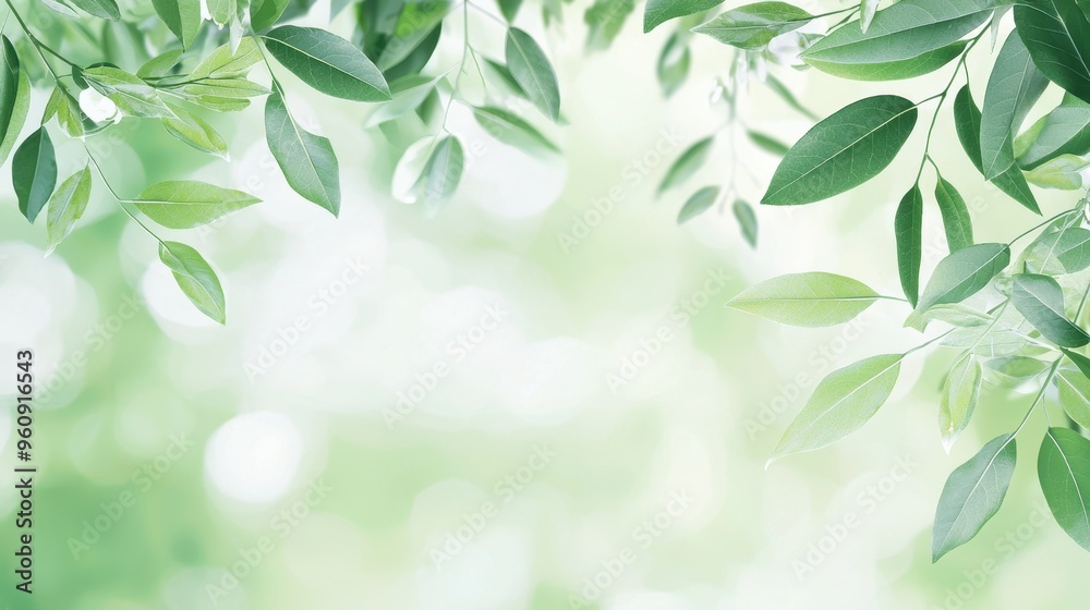 Green Leaf Border on Blurred Background Green Leaf Border on Blurred Background