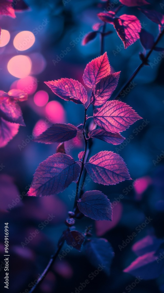 Close-up of leaves revealing hidden details in multispectral style. Leaves in plant health concept.