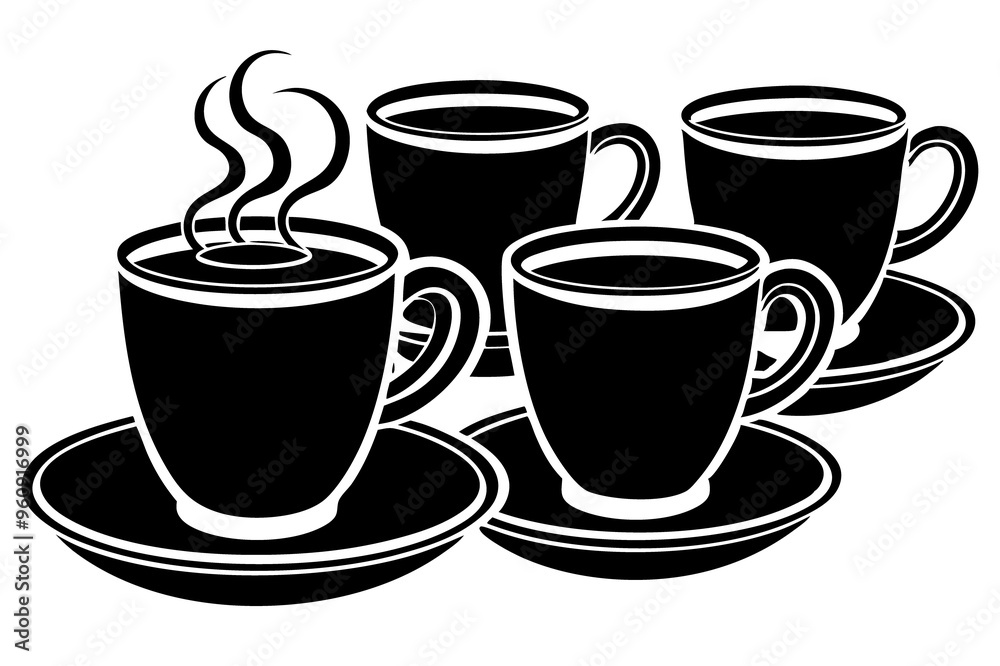 Obraz premium Set of Black and White Cups on Transparent Background - Perfect for Kitchen and Drinkware Designs