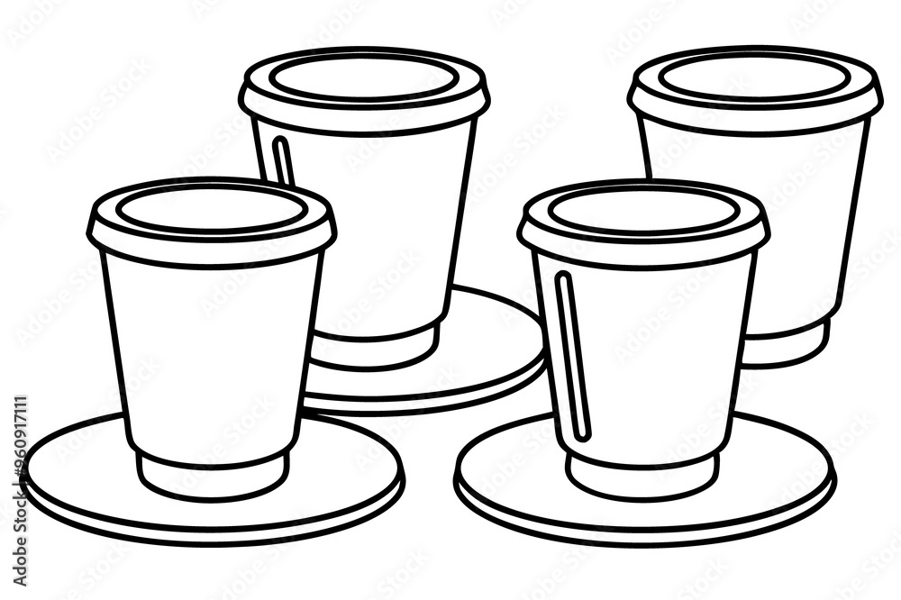 Set of Black and White Cups on Transparent Background - Perfect for Kitchen and Drinkware Designs