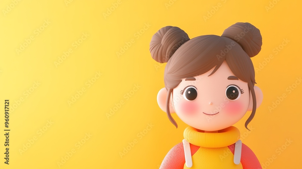 3D Icon of a Little Girl with Plush Texture, Featuring an Upper Body Front Portrait Against a Solid Color Background 3D Icon of a Little Girl with Plush Texture, Featuring an Upper Body Front Portrait Against a Solid Color Background