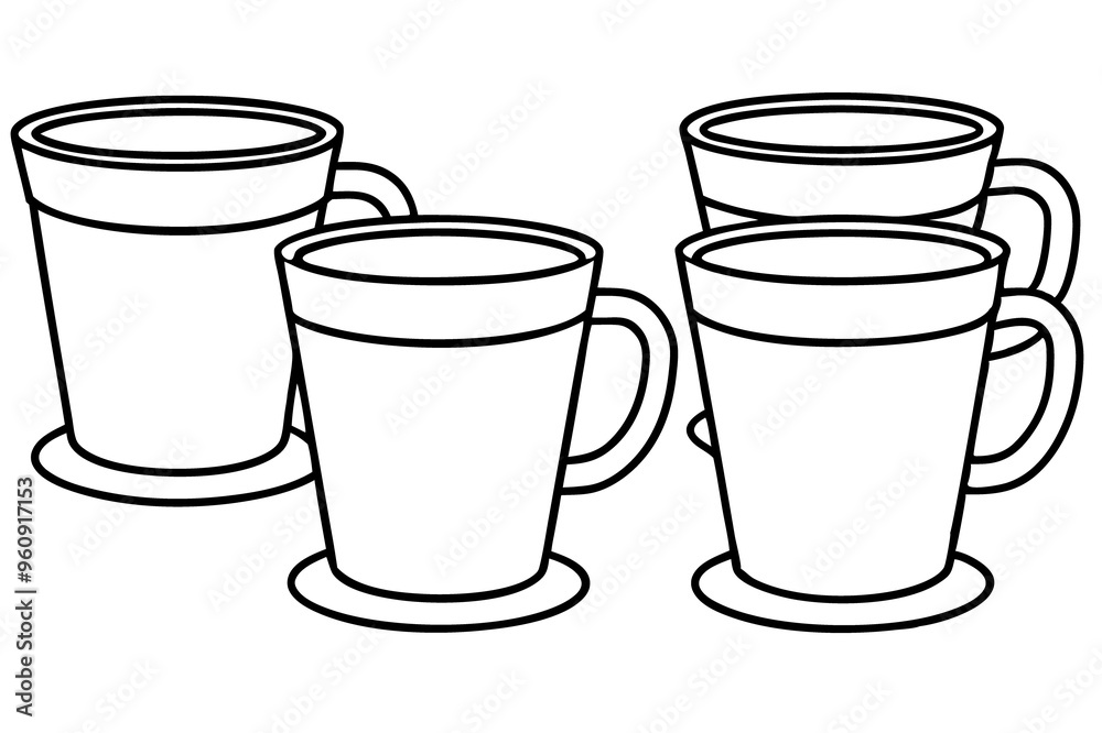 Set of Black and White Cups on Transparent Background - Perfect for Kitchen and Drinkware Designs Set of Black and White Cups on Transparent Background - Perfect for Kitchen and Drinkware Designs
