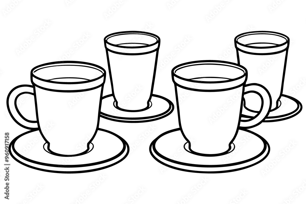 Set of Black and White Cups on Transparent Background - Perfect for Kitchen and Drinkware Designs Set of Black and White Cups on Transparent Background - Perfect for Kitchen and Drinkware Designs