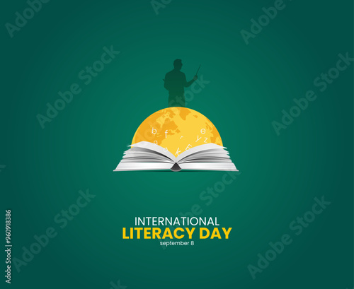 International Literacy Day, Education day concept. Literacy dar creative design. teacher reads students vector.
