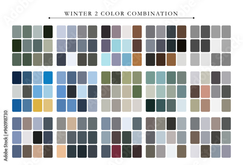 Winter tone color palette. Trend color palette guide template. Fit for fashion designers, business, and paints colors company. Match combinations. Vector graphics. Eps 10.
