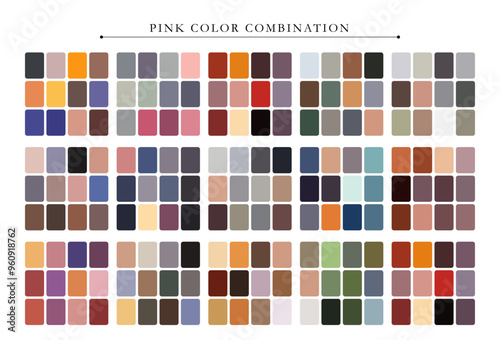 Pink tone color palette. Trend color palette guide template. Fit for fashion designers, business, and paints colors company. Match combinations. Vector graphics. Eps 10.