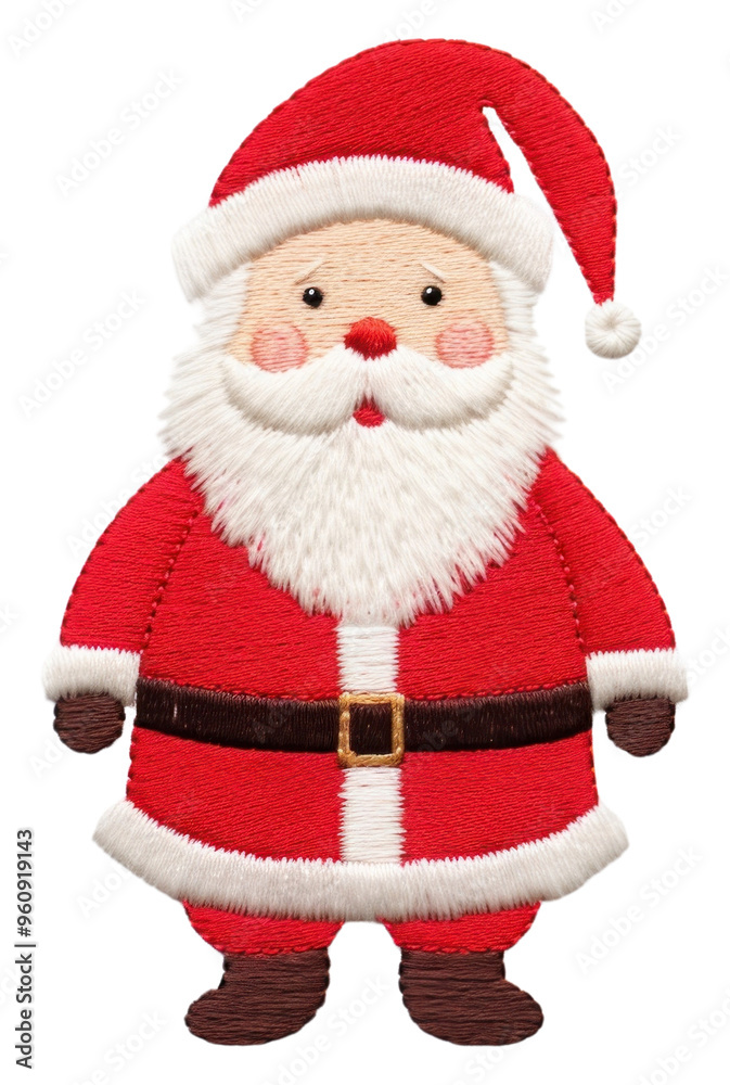PNG A Santa Claus embroidery white background anthropomorphic representation. PNG A Santa Claus embroidery white background anthropomorphic representation.