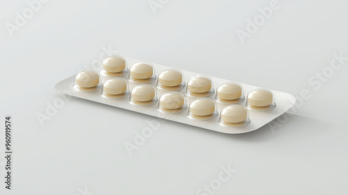 3D render of a birth control pill pack with a week labeled, against a plain white