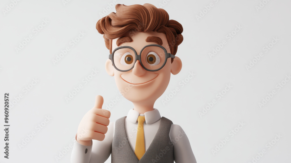 3D scene of a teacher giving a thumbs-up, encouraging students, with a clean white 3D scene of a teacher giving a thumbs-up, encouraging students, with a clean white