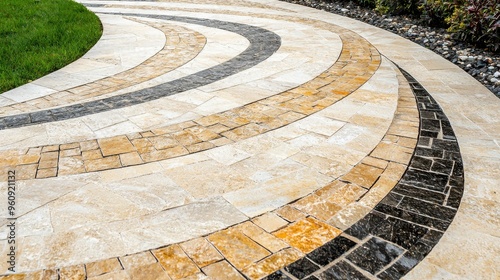 Curved Stone Pathway with Green Grass and Gravel