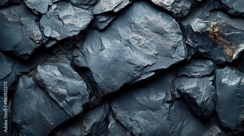 Close-up view of a textured, dark grey slate rock wall.