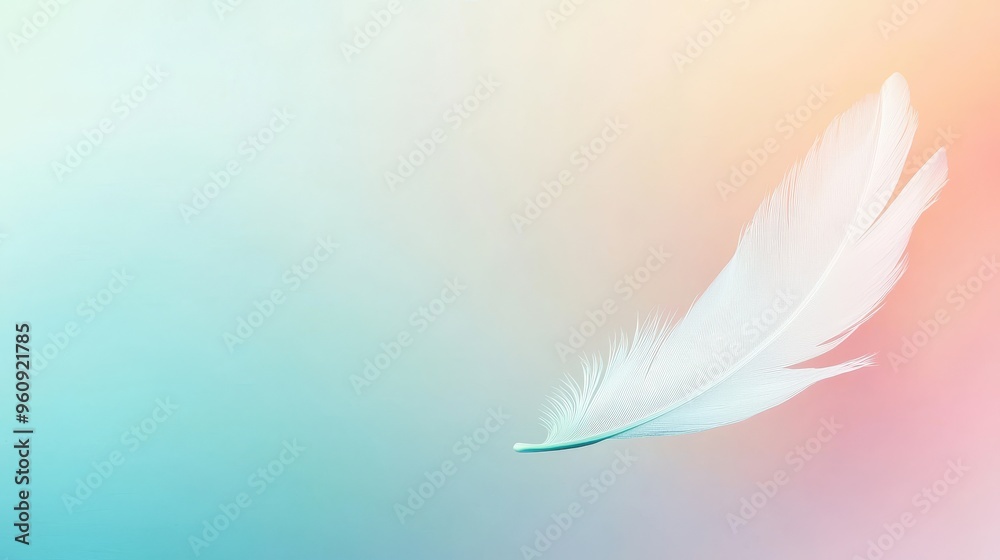 Naklejka premium White Feather on Pastel Gradient Background