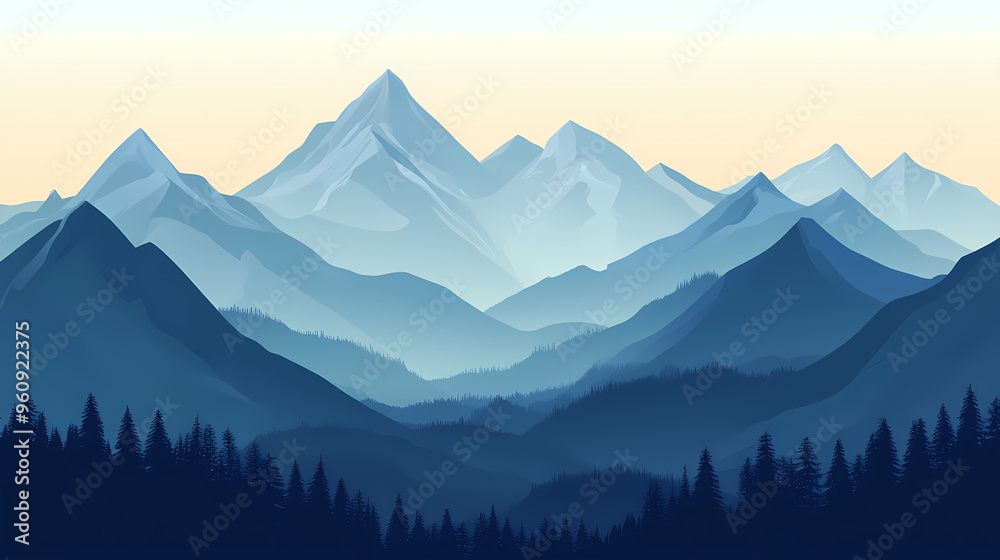 Illustration of a mountain range with varying elevations, peaks, and valleys, flat illustration. Mountain Range. Illustration