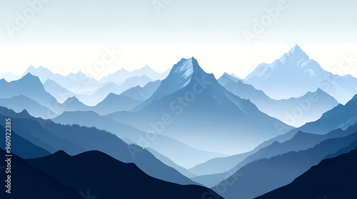 Illustration of a mountain range with varying elevations, peaks, and valleys, flat illustration. Mountain Range. Illustration