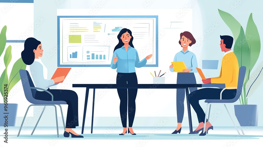 female leader guiding a team meeting in a corporate office, with colleagues actively participating and exchanging ideas - female leader guiding a team meeting in a corporate office, with colleagues actively participating and exchanging ideas -