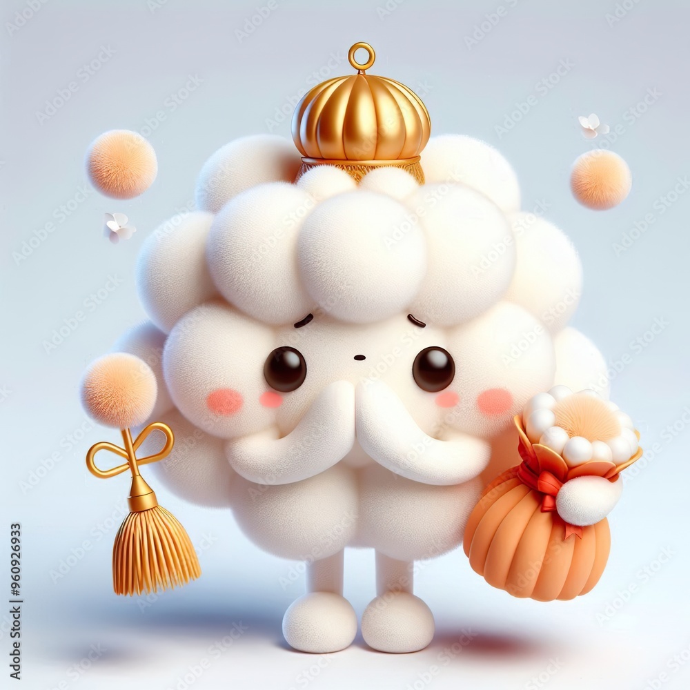 Fototapeta premium a cute 3d fluffy flower character, white background, new year theme