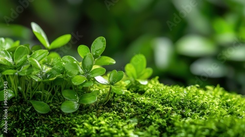 Lush Green Moss and Leaves in a Natural Setting