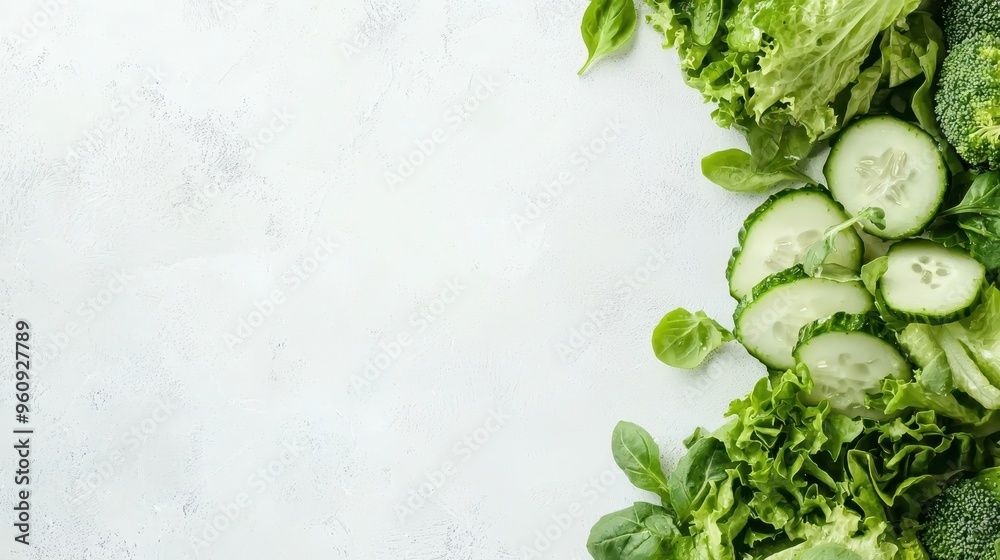 Obraz premium Fresh Green Vegetables Salad Ingredients On White Background