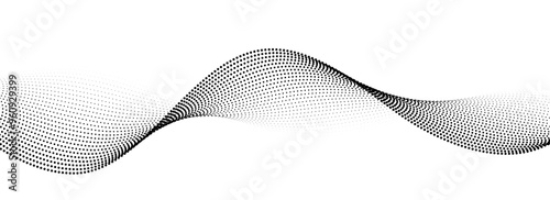 Dotted wave line pattern. Black halftone undulate background. Abstract particle flow wallpaper. Curved dashed gradient net element for poser, banner design, presentation, booklet, flyer. Vector
