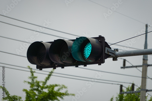 A typical three-color traffic light in Korea photo