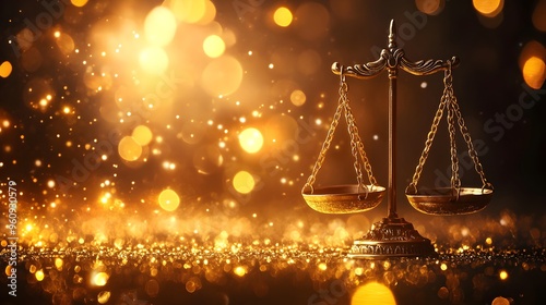 A balanced scale of justice, intricately detailed, with golden light illuminating the precise alignment of weights, symbolizing the equilibrium between fairness and equality