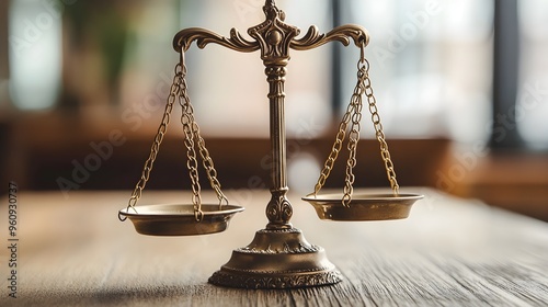 A balanced scale symbolizing equality in the context of legal justice, with precise measurement tools in the background (close up, law and order theme, realistic, Composite, courtroom backdrop)