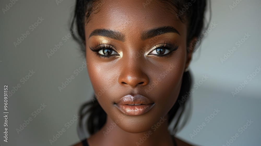 Close-Up Portrait of a Beautiful Woman with Flawless Skin and Elegant Makeup in Natural Light