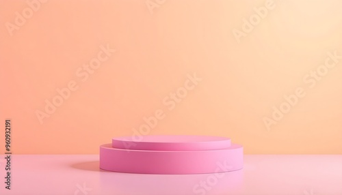 Pink and yellow podium pedestal with matte color background. Style-26