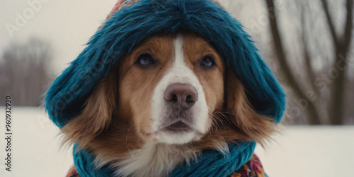 Cute Dog Wearing a Winter Hat photo