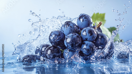 Wallpaper Mural Fresh blue grapes and water splash against a clean blue backdrop Torontodigital.ca