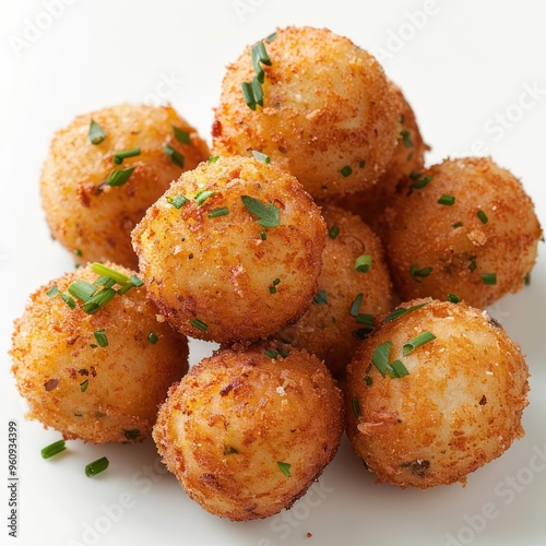 Breaded cheese balls topped with parsley. photo