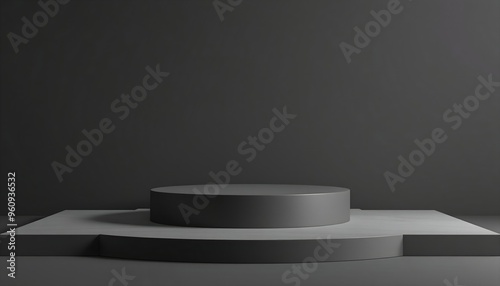 Black and white podium pedestal with matte color background. Style-93