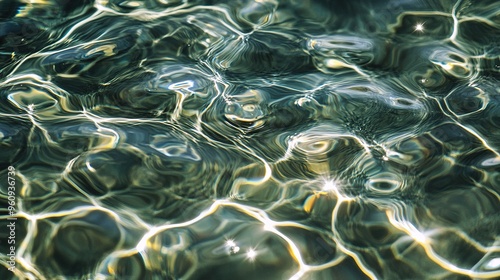 Captivating Abstract Water Surface with Sunlight Reflections and Ripples. Serene and Tranquil Nature Study of Light Play on Clear Liquid.