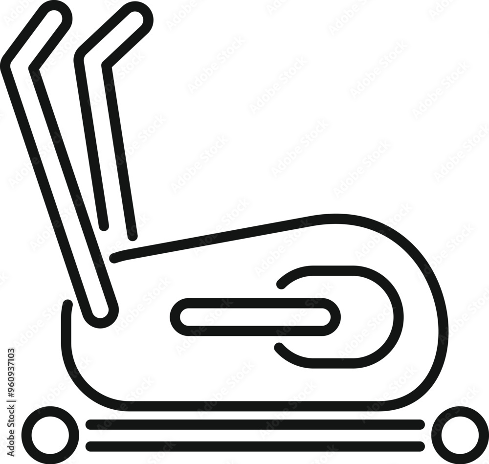 Simple elliptical trainer icon with a black outline, representing fitness equipment for a cardio workout Simple elliptical trainer icon with a black outline, representing fitness equipment for a cardio workout