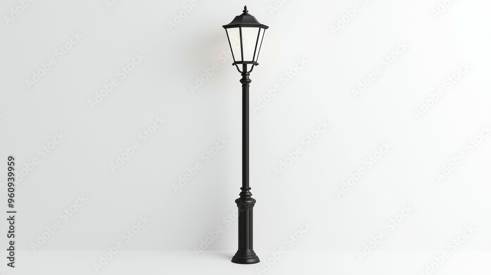 A black pole with a light on top of it