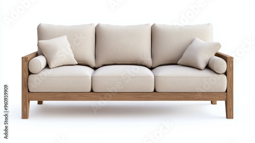 A brown couch with three pillows on it