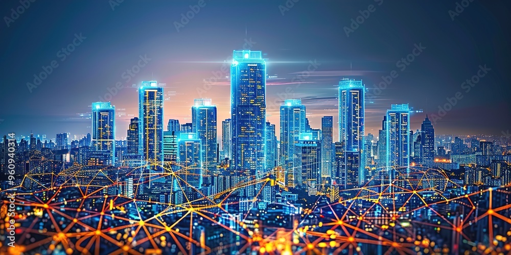 Obraz premium city skyline at sunset