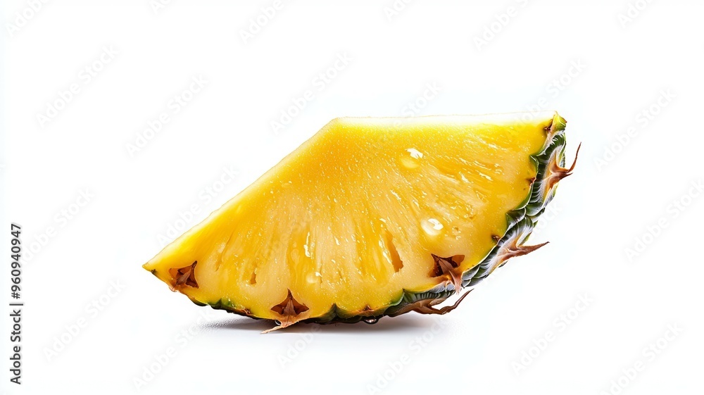 A slice of pineapple is shown on a white background A slice of pineapple is shown on a white background