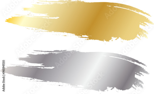 Gold and silver gradient brush strokes set Isolated on background