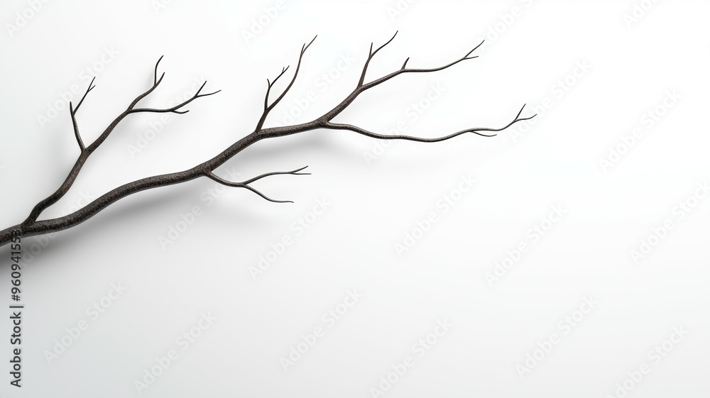 Fototapeta premium A thin branch with no leaves is shown against a white background
