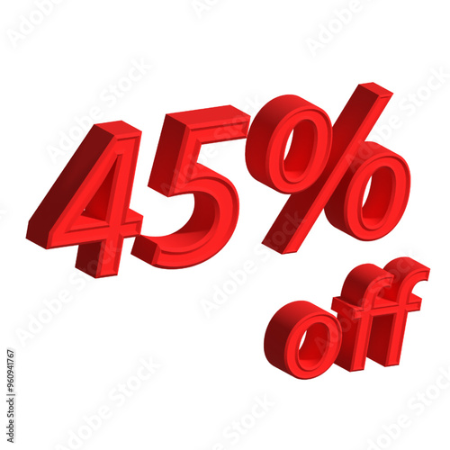 3d rendering of a red 45 percent sign on white background