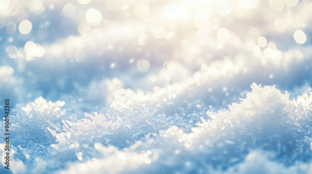 Winter Wonderland: Sparkling Snow Crystals Close Up with Glimmering Bokeh Winter Wonderland: Sparkling Snow Crystals Close Up with Glimmering Bokeh