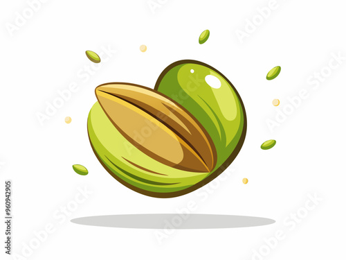 Falling pistachio nuts isolated on a white background.