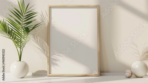 Photo frame on podium with white background for text.