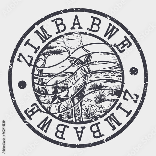 Zimbabwe Stamp Postal. Silhouette Seal. Passport Round Design. Vector Icon. Design Retro Travel. National Symbol.	
