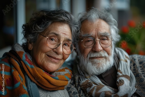 Senior Couple's Love and Care: Happy Woman Visiting Her Ailing Husband in Hospital Ward photo