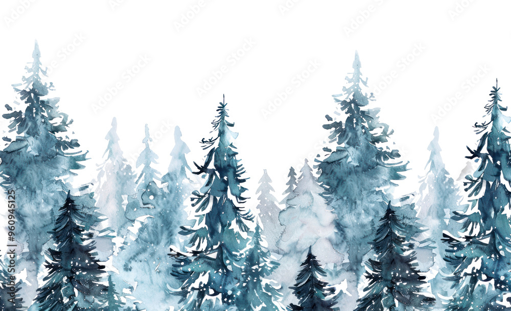 Obraz premium PNG Watercolor evergreen forest illustration